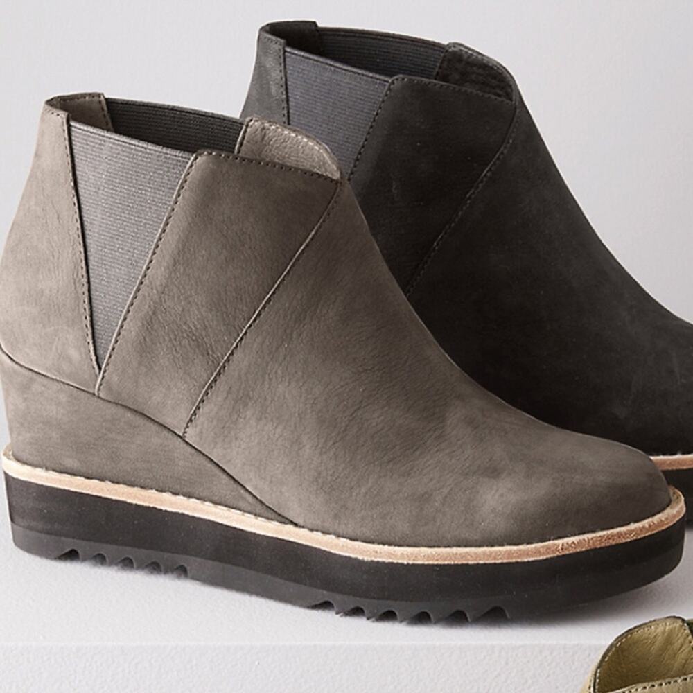Eileen Fisher Caddy Nubuck Leather Chelsea Wedge Bootie